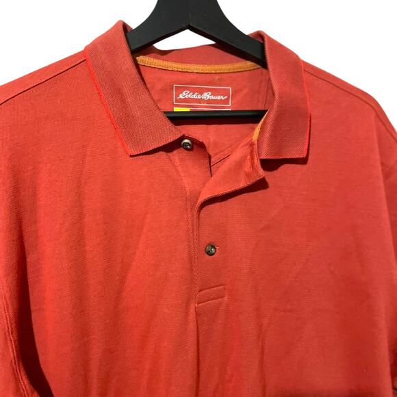 Eddie Bauer Travex Mens Size Large Orange Short Sleeve Cotton Blend Polo Shirt - Picture 3 of 14